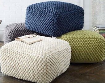 Gehäkelter weiß/grau/blau/olivgrüner Pouf-ottoman / Gestrickter Pouf bezug / Häkelhocker