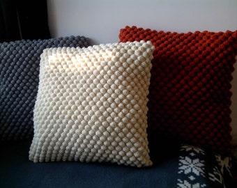 Crochet white/grey/orange pillow cover / Knit wool cushion cover / Crochet decorative pillows