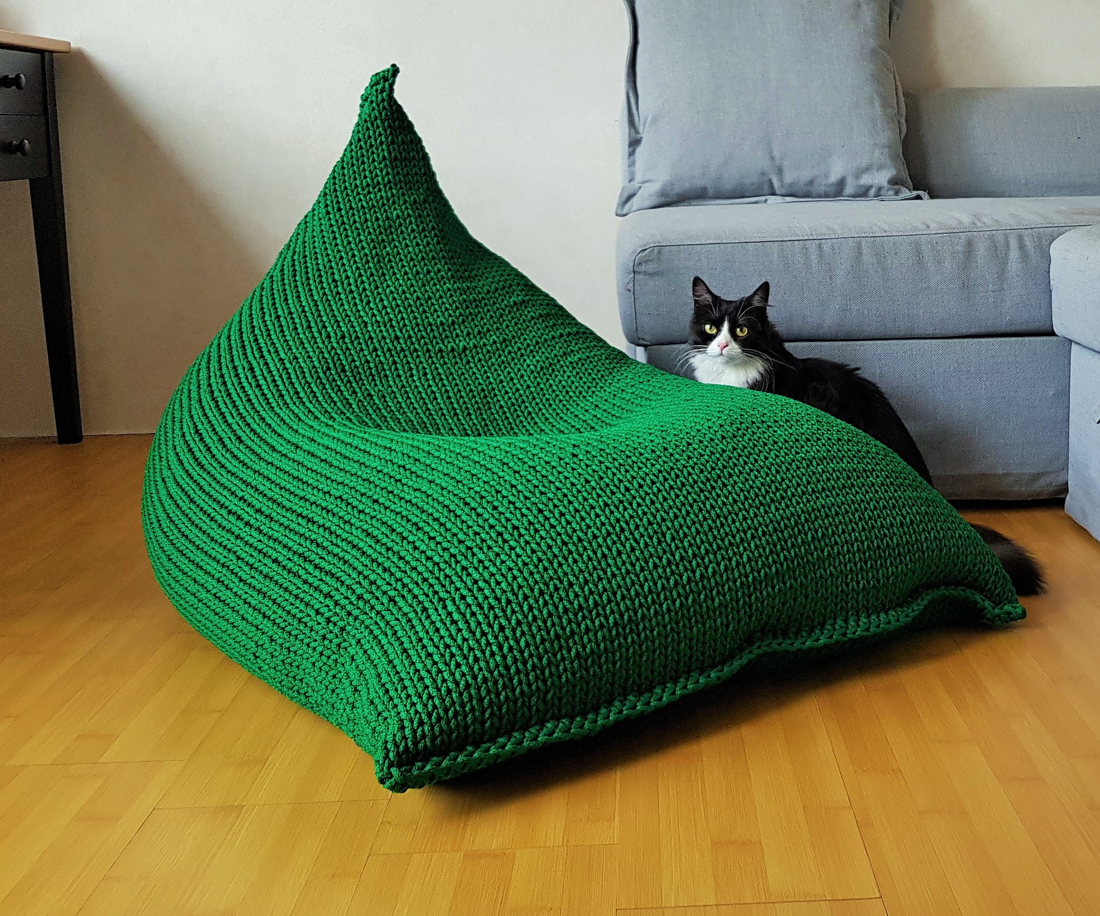 Knitted kids Adult emerald green rope bean bag Bean bag