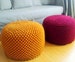Crochet mustard round stuffed pouf - ottoman / Knit wool footstool / Nursery furniture