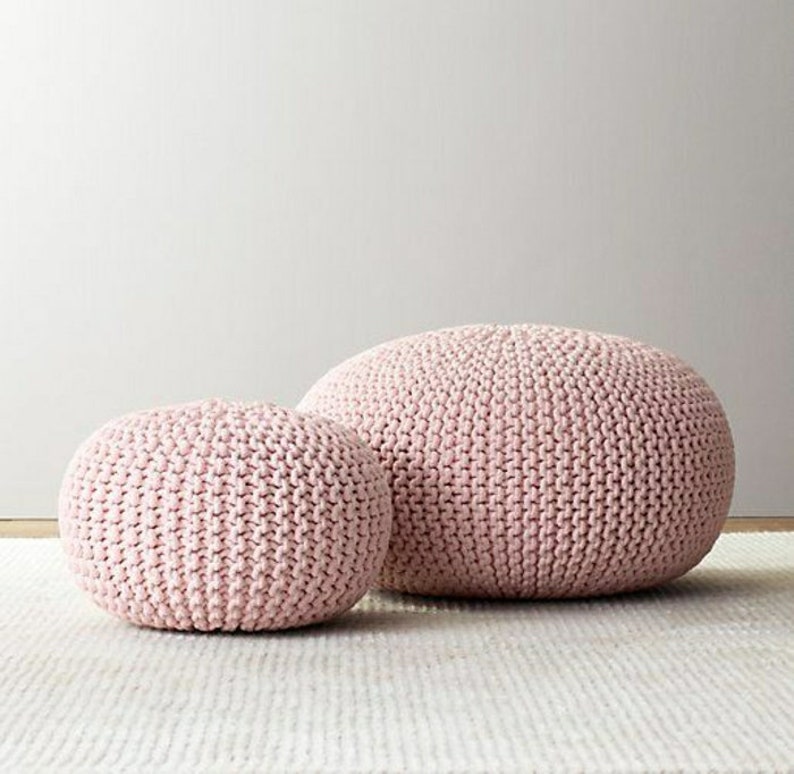 Knitted mustard rope pouf Large ottoman Crochet footstool Nursery bean bag Outdoor ottoman