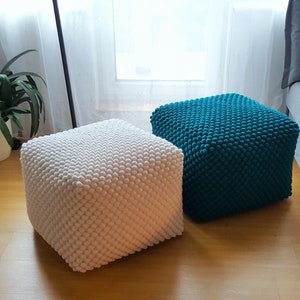 Crochet white/blue/yellow/brown pouf-ottoman / Knitted pouf cover / Crochet footstool image 8