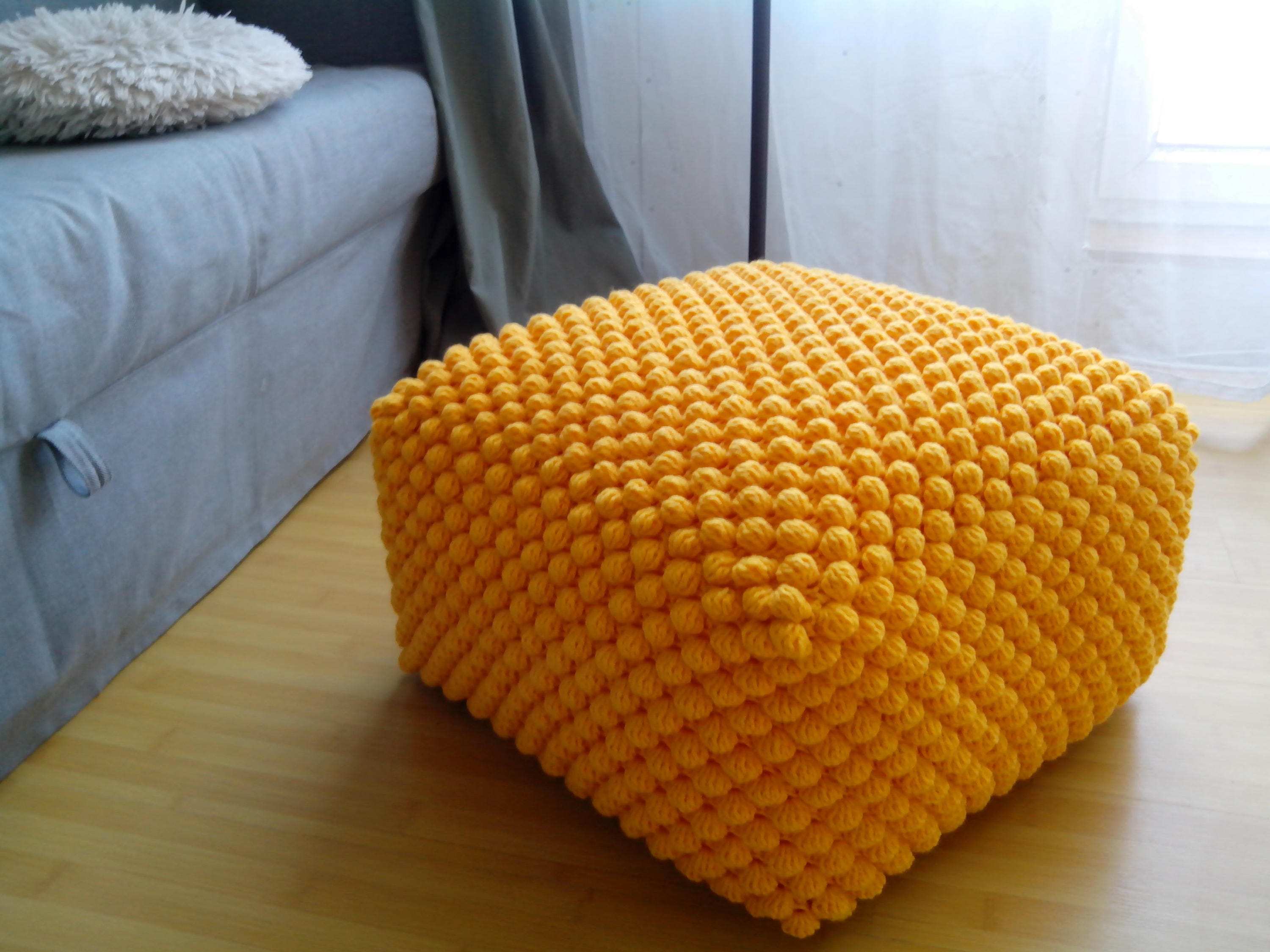Crochet stuffed yellow wool ottoman Nursery pouf Knit pouf Etsy