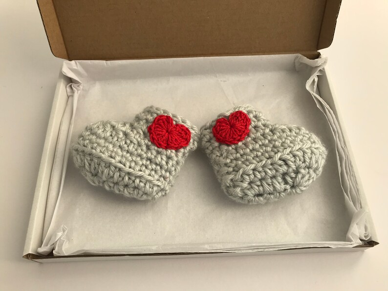 Red Heart Crochet Baby Booties. Valentines Baby Gift. Grey Etsy UK