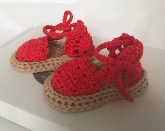 Red Crochet Baby Espadrilles: 100% Cotton Baby Sandals