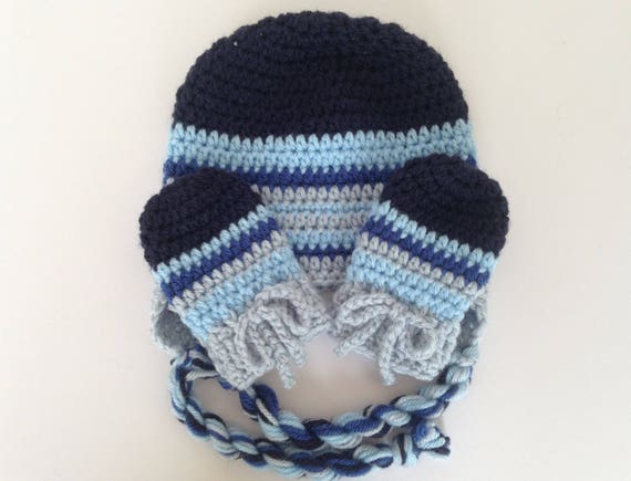 BABY KNITTED POM POM HAT PINK BLUE TRAPPER BOBBLE BOYS GIRLS WINTER WEAR 0-12 M