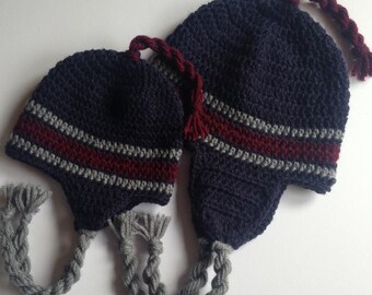 Father and Son Hats.Fathers Gift. Ear flap Beanies.Newborn/ Baby/toddler/child/adult hat. Mens winter hat.