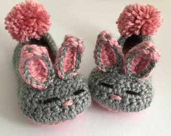 Childrens crochet Bunny Slippers. Girls Bunny Slippers. Kids gift.