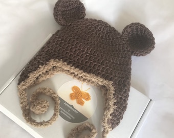 Brown crochet baby bear ear hat. Toddler bear ear hat. Newborn gift.