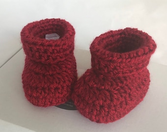 Red Crochet Baby Booties, Gender Neutral Christmas Gift