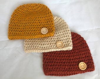 Crochet Baby Beanie. burnt orange baby hat. Mustard yellow baby beanie. Beige newborn hat.Grey toddlers beanie. Pink beanie.
