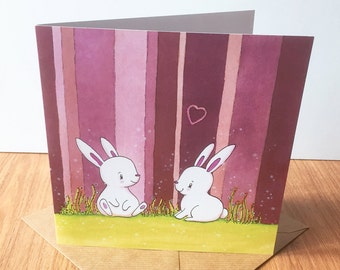 Happy Bunnies Greeting Card - Birthday, Easter, Mother's Day, Wedding, Engagement, Love, Anniversary, Good Luck, Rabbit, Bunny