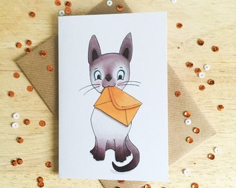 Siamese Cat Messenger - greeting card for birthdays, thinking of you, sorry, cat lovers!