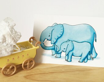 Elephant and baby - Greeting card for new baby, boy or girl, baby shower, expecting or birthday