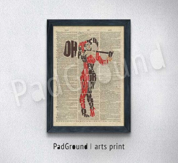 Harley Quinn Art Print Batman Joker Poster Dictionary Illustration Home Decor Wall Burlap Print With Frame For Nursery Bedroom Bm30