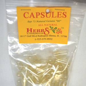 Capsules Size &quot;00&quot;, Hand Selected and Packed Natural Gelatin.