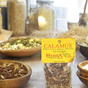 Racine de calamus.  Séchées hachées et emballées à la main (Acorus calamus)