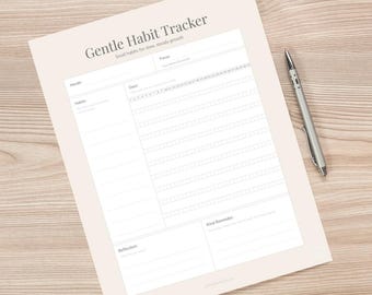 Rejestr nawyków Gentle Habit Tracker do druku | Miesięczna lista kontrolna nawyków w formacie PDF | Planer dbania o siebie | Kreator minimalistycznej rutyny | Pobierz wersję cyfrową do druku