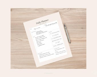 Minimalistyczny planer dzienny do druku | Lista zadań bez daty | Planer spokojnej produktywności | Harmonogram dzienny | Planer dbania o siebie w formacie PDF | Pobieranie cyfrowe