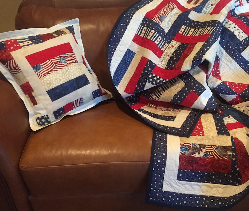 Patriotic Stars and Stripes Lap Quilt with Free Pillow Case 17002-4 Request Custom Order a Similar Item