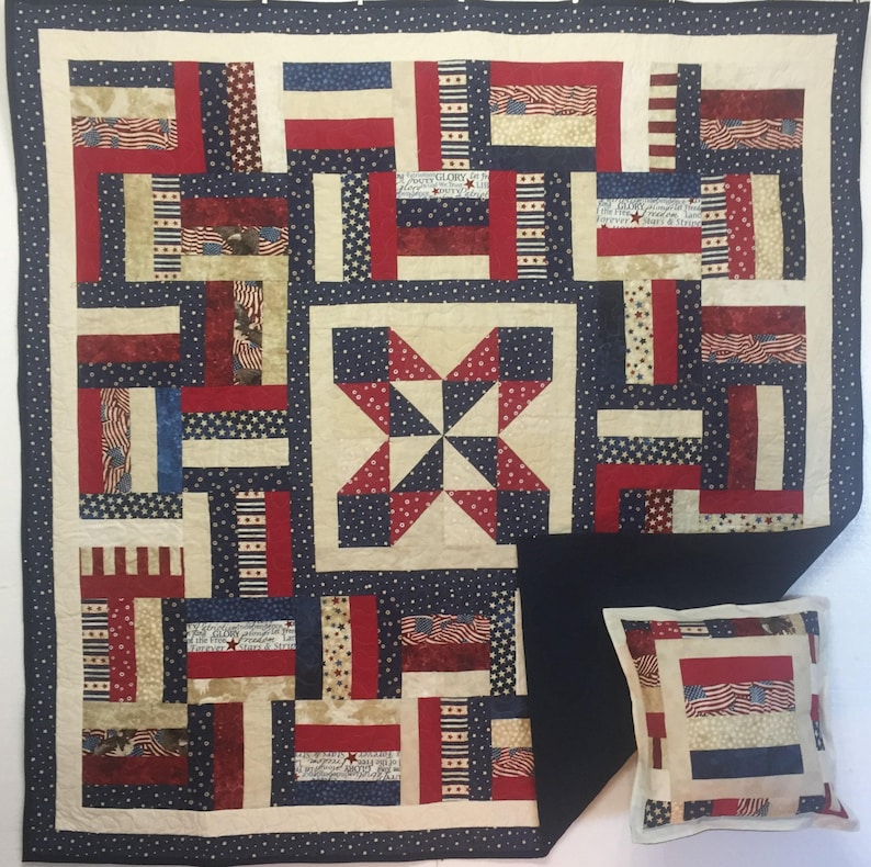 Patriotic Stars and Stripes Lap Quilt with Free Pillow Case 17002-4 Request Custom Order a Similar Item