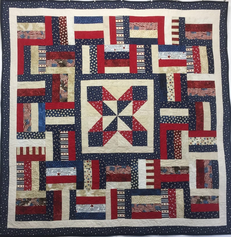 Patriotic Stars and Stripes Lap Quilt with Free Pillow Case 17002-4 Request Custom Order a Similar Item