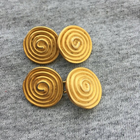 Vintage 2 Gold Tone swirl buttons cufflinks conne… - image 2