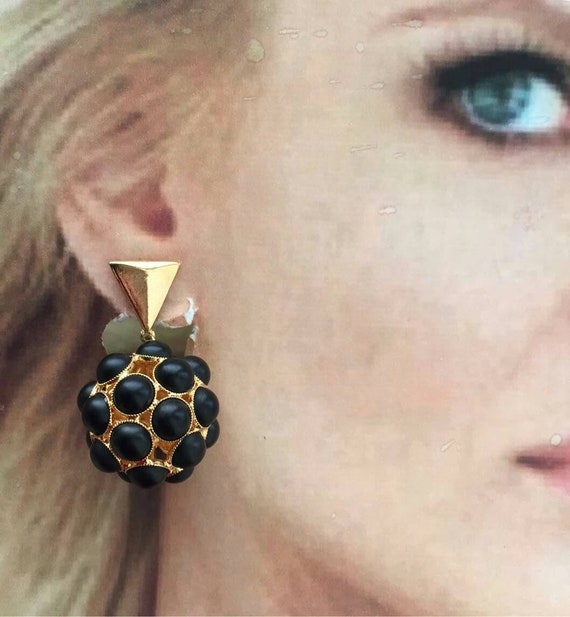 Chic! Black cabochon Cluster Ball Earrings Geomet… - image 2