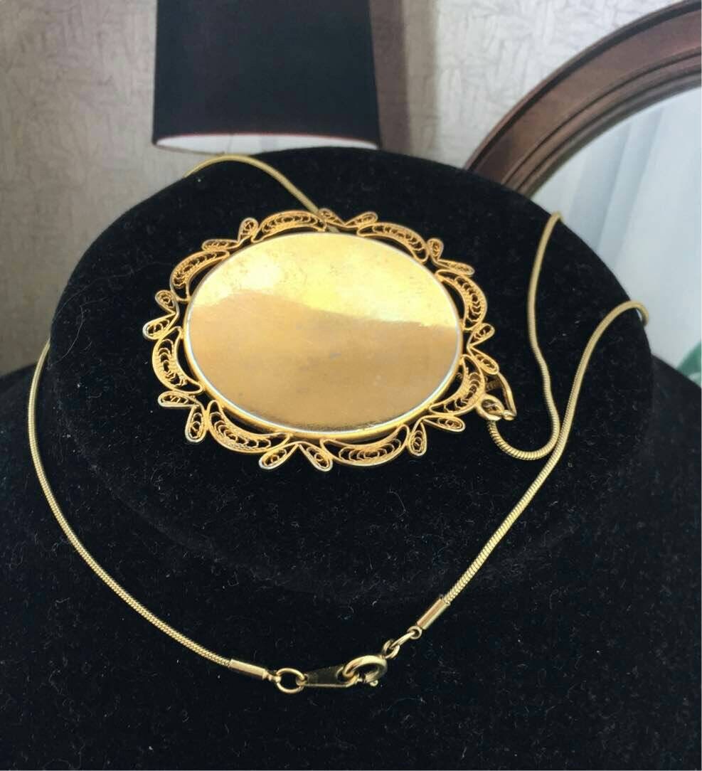 Vintage Damascene Pendant Necklace 24k Gold Inlay Spun Frame - Etsy