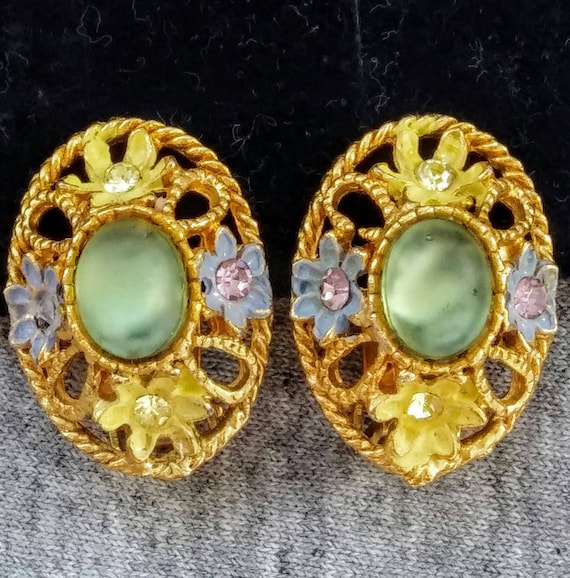 green gold and MOP glitter Lucite confetti rare style clip on earrings button covers Pink