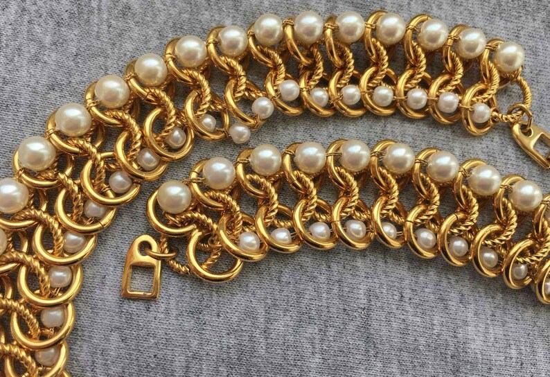 Exquisite Napier Faux Pearl Necklace Choker Collar Couture Designer Chunky Gold Tone Mogul Statement 16 SUPER RARE Vintage 80s Click 2 See image 4