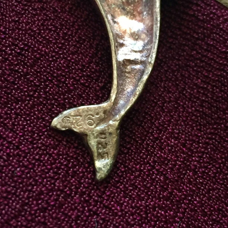 Cute Vintage dolphin Sterling Silver 925 Italy pendant necklace earrings set Beach fish vacation yacht nautical statement rare dainty small