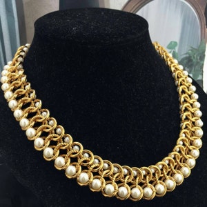 Exquisite Napier Faux Pearl Necklace Choker Collar Couture Designer Chunky Gold Tone Mogul Statement 16 SUPER RARE Vintage 80s Click 2 See image 1