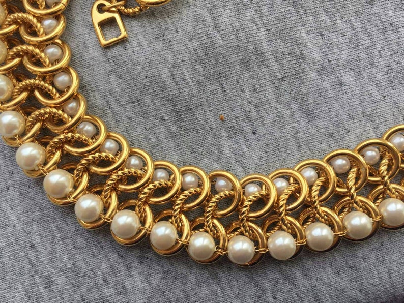 Exquisite Napier Faux Pearl Necklace Choker Collar Couture Designer Chunky Gold Tone Mogul Statement 16 SUPER RARE Vintage 80s Click 2 See image 5