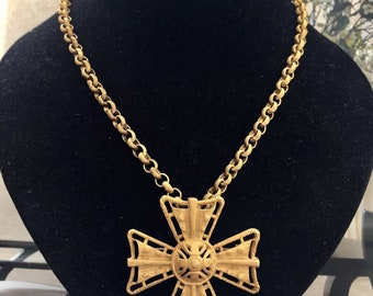 OOAK Vintage Designer Miriam Haskell Chain St John Maltese cross Necklace Mashup Matte Pendant Pin Choker Statement Designer Couture Signed