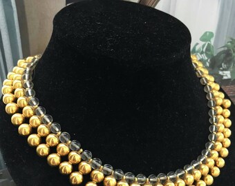 Rare Robert Lee Morris Gold Tone Bead Necklace Choker Collar 80s Designer Couture Crystals statement beaded Vintage CLICK to VIEW