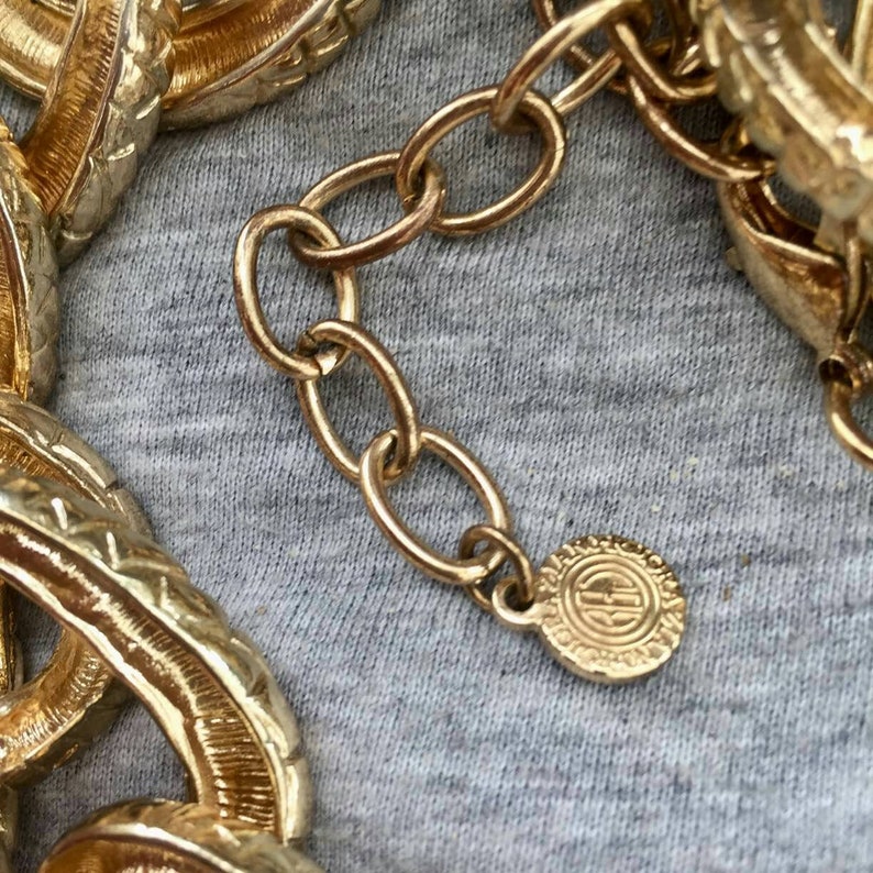 Wow Larg Graziano Necklace chunky Signed basket weave chain link design Choker Collar statement Gilt gold tone 80s Vintage Designer Couture