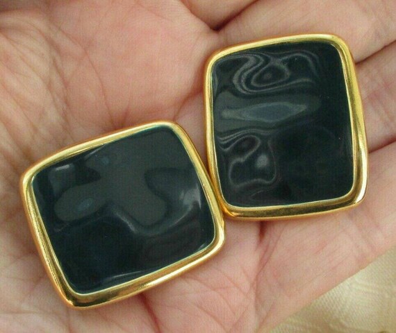 Secretary Chic Gold Tone Clip On Enamel Earrings Chunky Earrings Oval Earrings 80s Earrings Statement Earrings