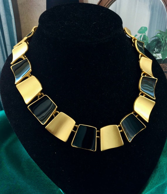 Wow! Anne Klein Necklace black enamel panel Moder… - image 1