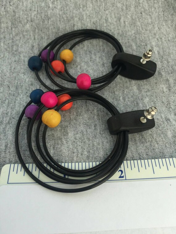 Fun! Black colorful ball hoop Earrings pierced Bo… - image 3