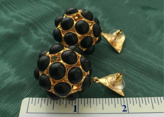 Chic! Black cabochon Cluster Ball Earrings Geomet… - image 3