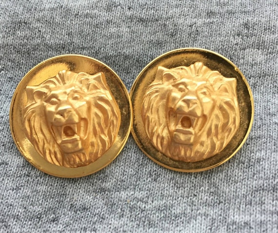 Chic! LION Head Earrings Pierced shiny matte Gold… - image 2