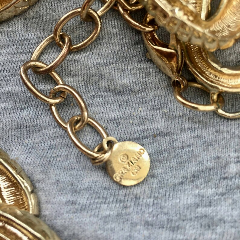 Wow Larg Graziano Necklace chunky Signed basket weave chain link design Choker Collar statement Gilt gold tone 80s Vintage Designer Couture