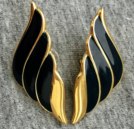 Chic! Napier Black Enamel angel wings pierced EAR… - image 1