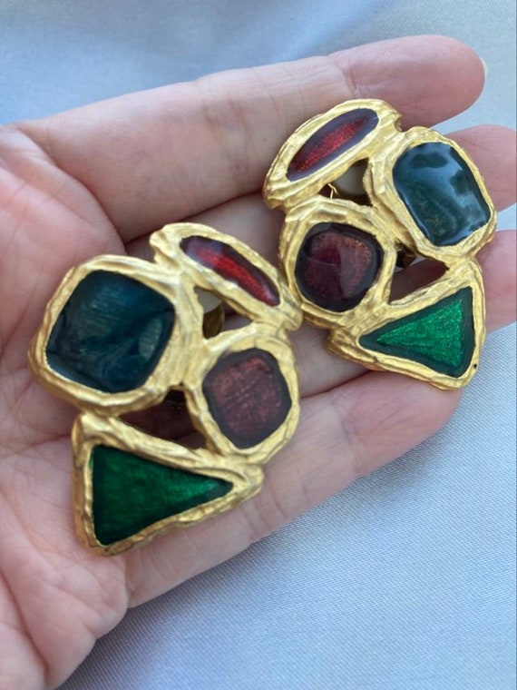 AMAZING!! Vintage Chunky Colorful enamel Earrings… - image 1
