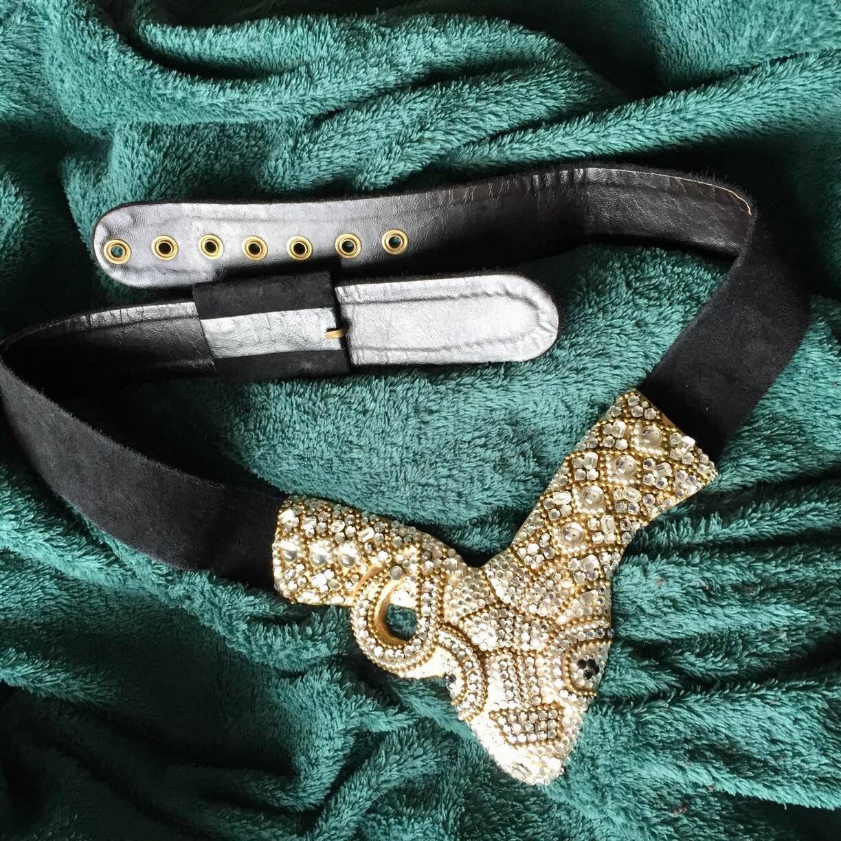 Rare ERMINE BEVERLY HILLS  Crystal Pearl SNAKE Black SUEDE BELT Vintage Rare ERMINE BEVERLY HILLS SNAKE CRYSTAL PEARL BLACK  main image 4