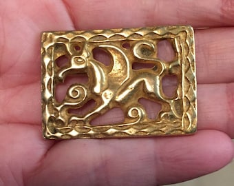 MMA Mythical Pegasus Brooch Metropolitan Museum matte gold tone figural lapel scarf pin signed statement Runway vintage