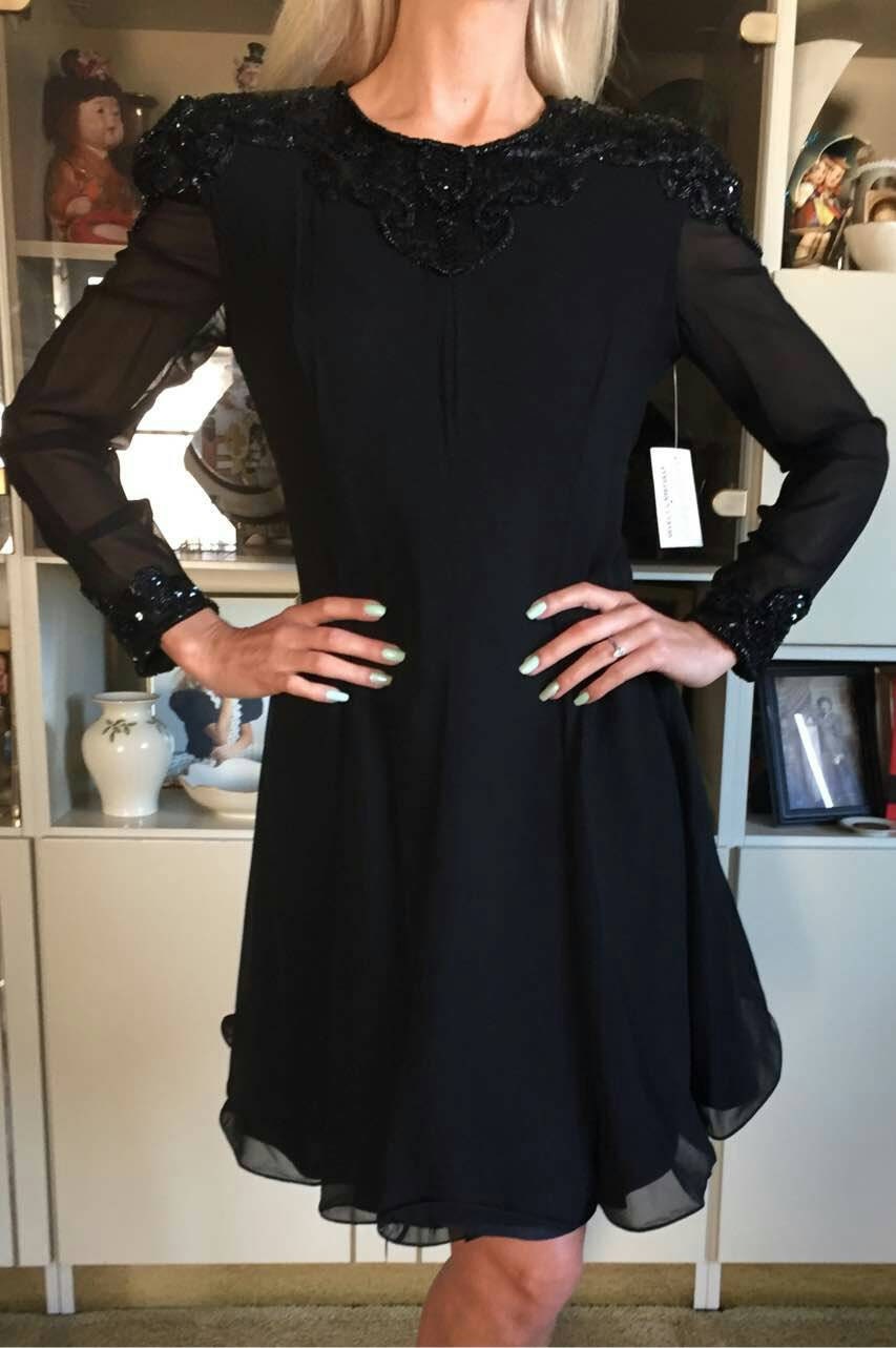 NOS Vintage black dress beaded Designer Niteline by Della | Etsy