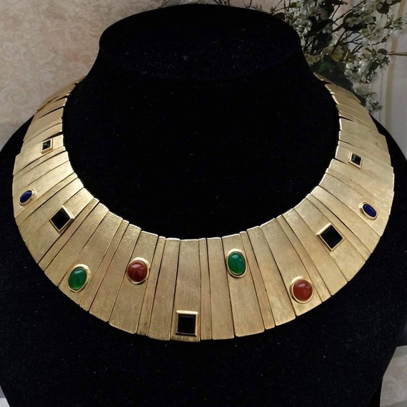 Wow Designer Les Bernard Cleopatra Cabochon Choker Necklace Collar
