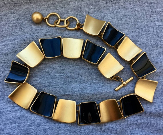 Wow! Anne Klein Necklace black enamel panel Moder… - image 2